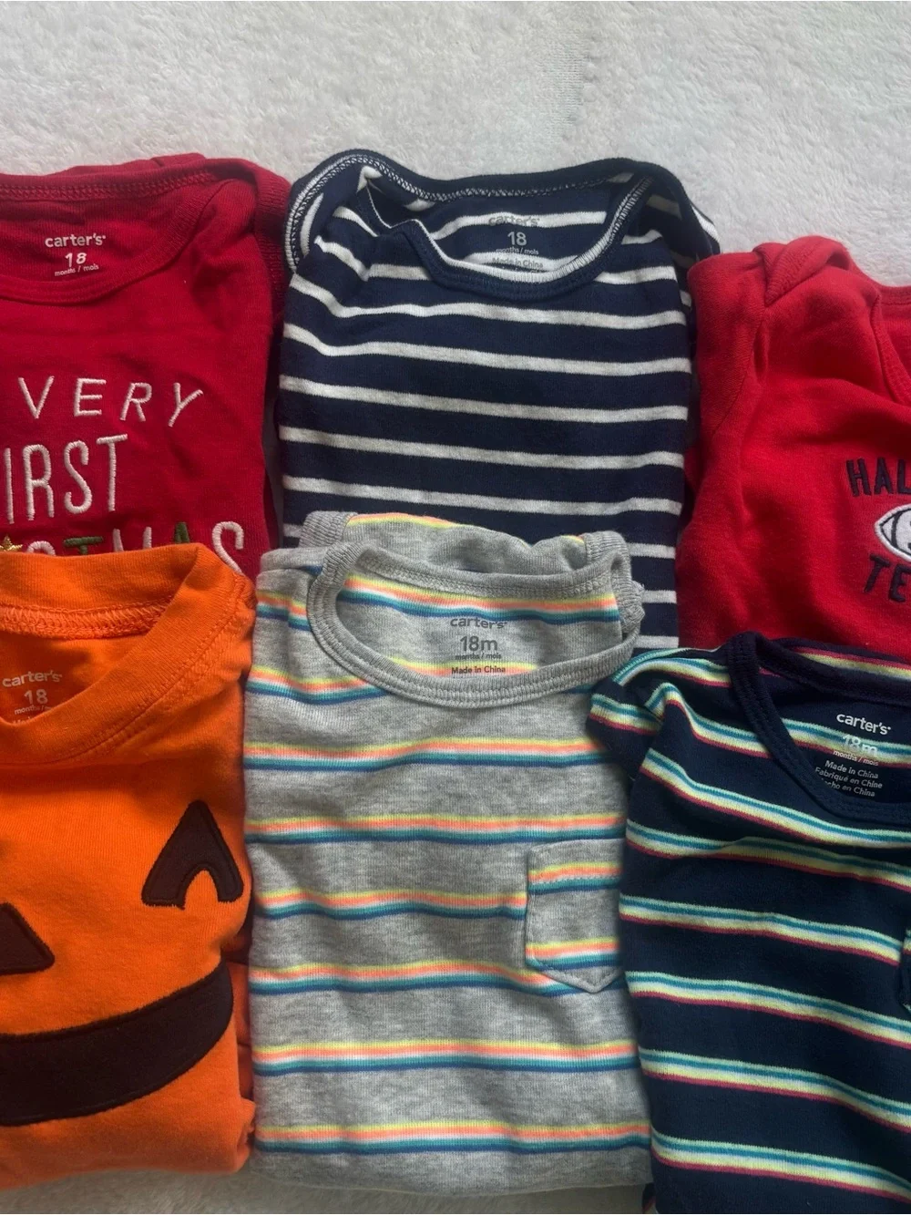 Carter's Baby Boy 18 Months bodysuit Lot of 6 Holidays, Striped, Jack-O'-Lantern
